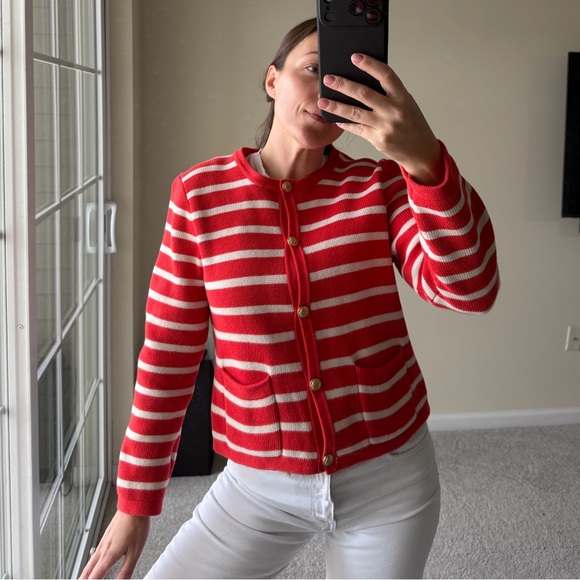 J Crew Emilie Striped Lady Jacket Cardigan Sweater Sz Sm Golden Buttons Preppy - Picture 7 of 17